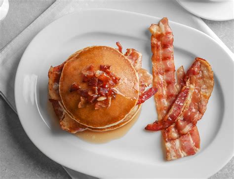 Fluffy Pancake Stacks With Crispy Bacon And Maple Syrup Masha