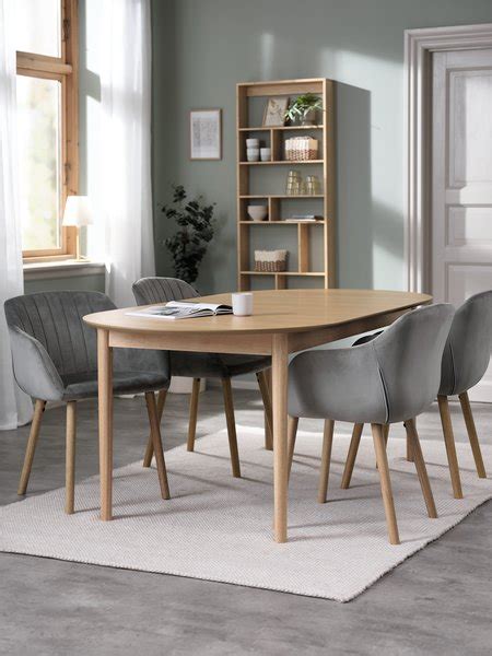 MARSTRAND L200 280 table chêne 4 ADSLEV velours gris JYSK