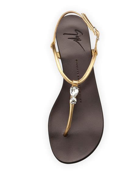 Giuseppe Zanotti Jeweled Leather Thong Sandal Gold