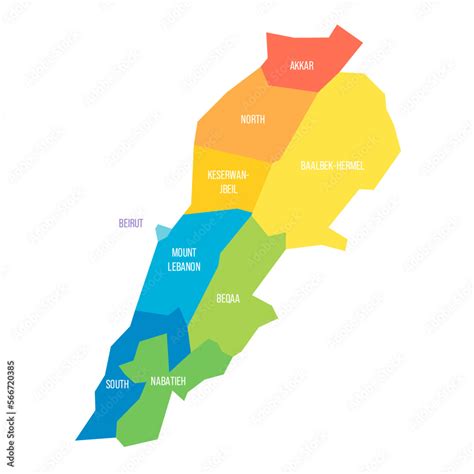 Lebanon political map of administrative divisions Stock Vector | Adobe ...