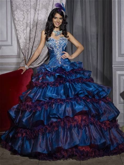 Beautiful Ball Gown Tiered Royal Blue Taffeta Quinceanera Dress With