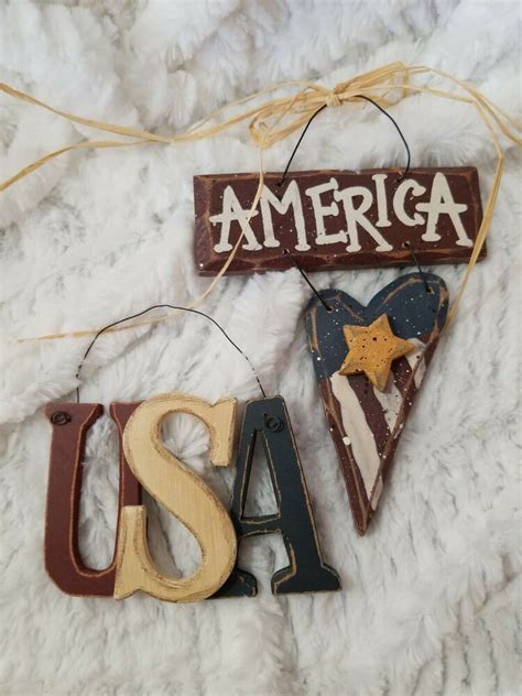 Usa America Patriotic Folk Art Country Christmas Ornament 4th Of July