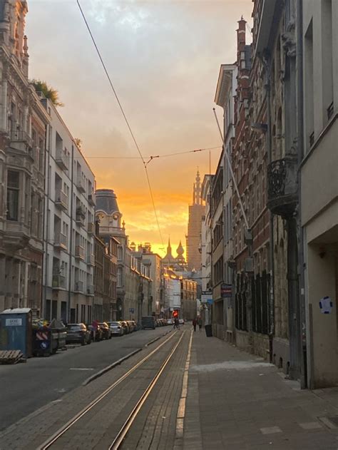 Sunset In The Belgium City Called Antwerp Belgium Alley Street View