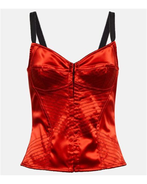 Dolce And Gabbana Satin Corset Top In Red Lyst