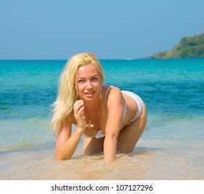 On Beach Sexy Blonde Stock Photo Shutterstock