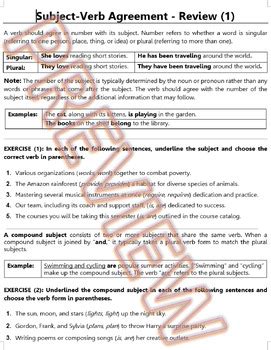 Pronoun Antecedent Subject Verb Agreements Reviews Assessments HS