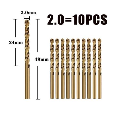 10pcs 2 0mm Foret hélicoïdal en acier à haute vitesse M35 jeu d outils