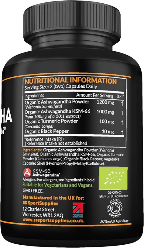 Ss Sport Supplies Organic Ashwagandha Capsules 1200mg Boosted With