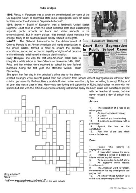 3 Civil Rights Ruby Bridges English ESL Worksheets Pdf Doc