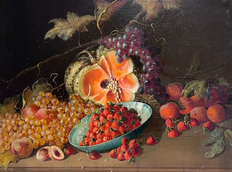 French School - Antique French Still Life Strawberry Bowl Abundant ...