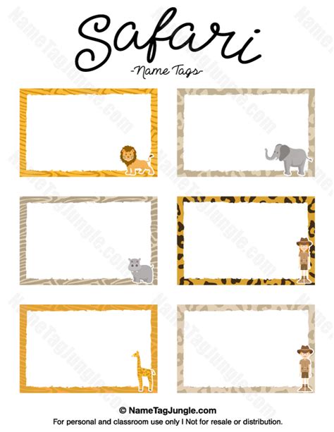 Printable Safari Name Tags