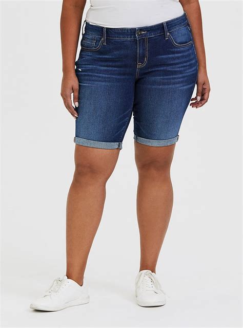 Plus Size Boyfriend Bermuda Short Vintage Stretch Dark Wash PRIMO In