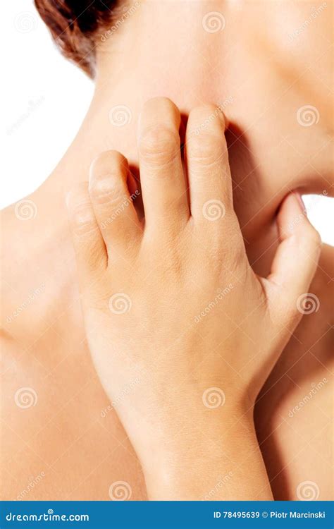 Topless Woman Scratching Her Neck Stock Image Image Of Pensive