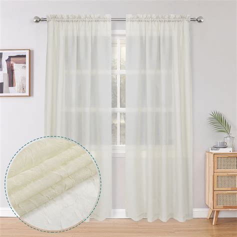 Ovzme Olivia Cream Crushed Sheer Curtains Inches Long Panels Set