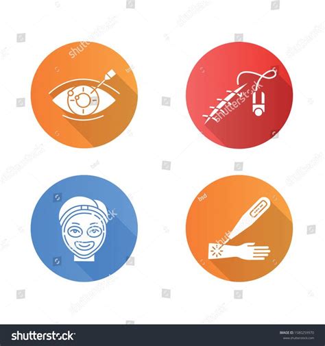 Medical Procedure Flat Design Long Shadow Glyph Icons Set Vision