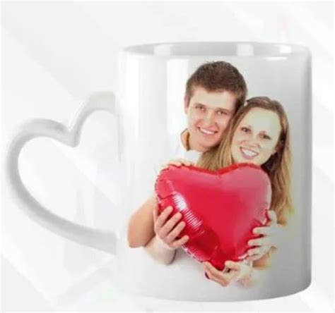 Printed Ceramic Heart Handle White Sublimation Mug For Gifting At Rs