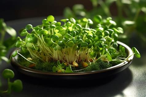 Premium Ai Image Sprouts Of Microgreens Growing In Ceramic Plate On