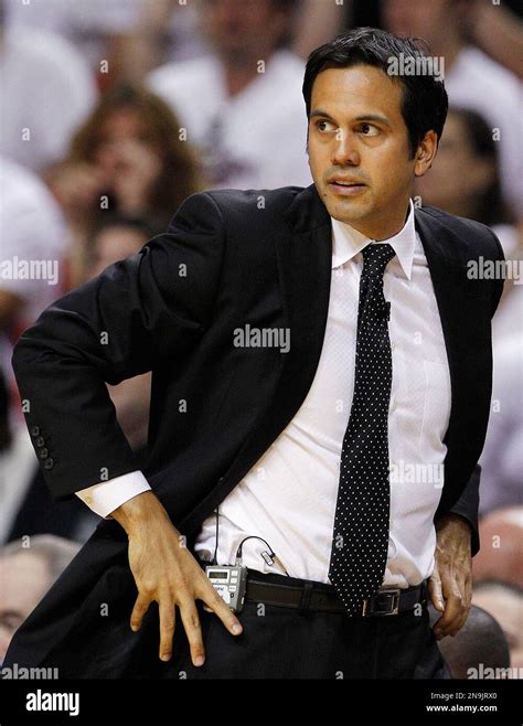 Miami Heat Head Coach Erik Spoelstra Watches Action Against The