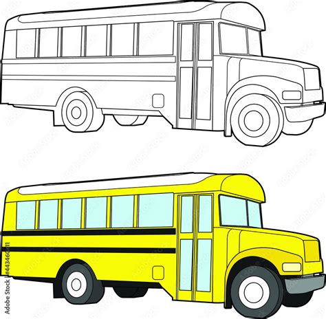 School bus vector drawing line art with color Stock Vector | Adobe Stock