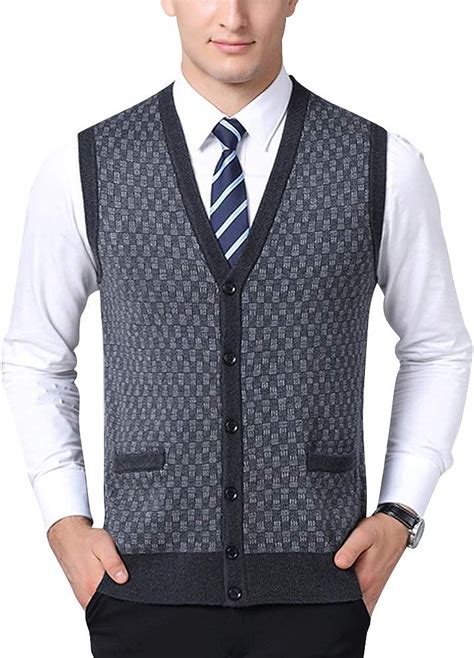 Épaissir Jacquard Gilet en Tricot Homme Col V sans Manches Boutons Pull