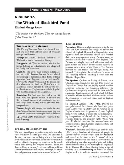Mini Guide To Witch Of Blackbird Pond Pdf Religion And Belief