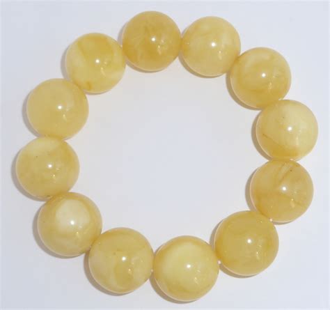 Beeindruckendes Gelb Creme Farbenes Bernsteinarmband Perlen Mit Gummizug