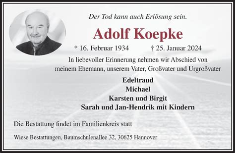 Traueranzeigen Von Adolf Koepke Trauer Anzeigen De