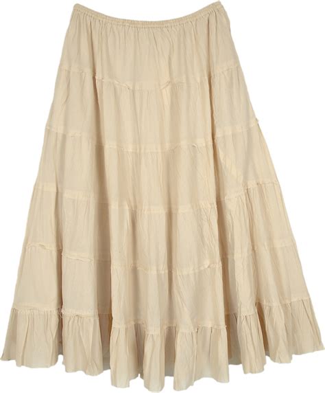 Sweet Cream Beige Tiered Cotton Midi Skirt Short Skirts Beige