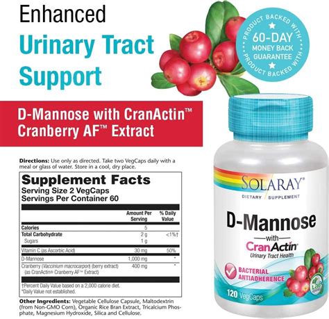 Solaray D Mannose With Cranactin Urinary Tract Health 120 Vegcaps