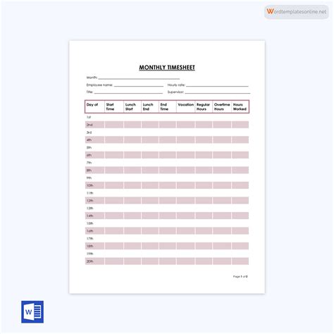 40 Free Time Log Templates Hourly Daily Word Excel