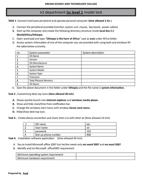 Iss Coc Model Test Level 1 DREAM SCIENCE AND TECHNOLOGY COLLEGE Ict