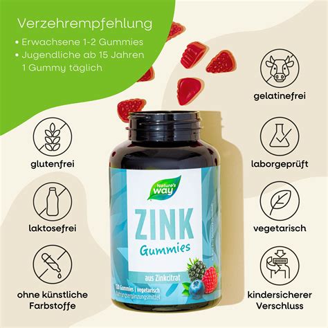 Nature s Way Zink Gummies Zinkcitrat hochdosiert für Haut Haare