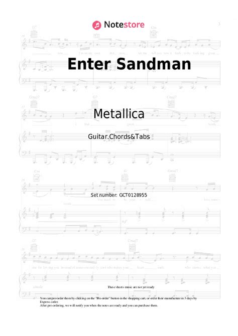 Enter Sandman Chords And Tabs Metallica In Note Guitar Chordsandtabs Sku Gct0128955