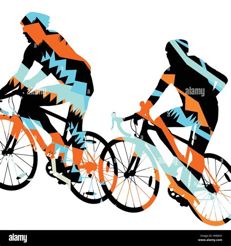 Sport Road Bike Riders Bicycle Silhouette In Abstract Mosaic Background