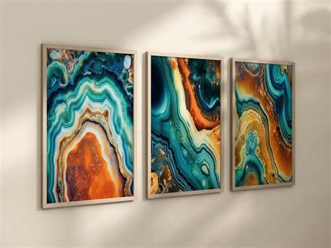 Bold Abstract Wall Art Teal Green Blue Gold Agate Geode Prints Framed ...