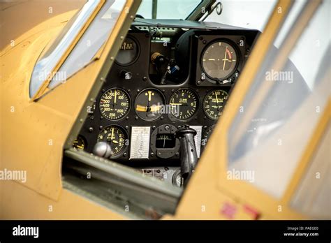 The cockpit of a vintage P-40 Warhawk fighter on the flight line of the ...