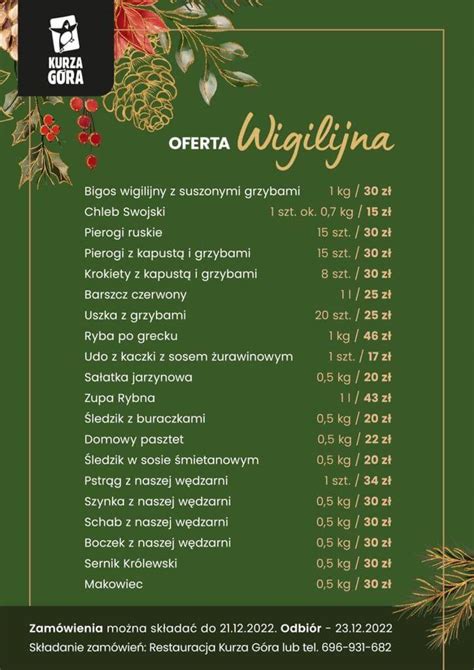 Specjalne Wigilijne Menu W Naszej Restauracji Kurza G Ra