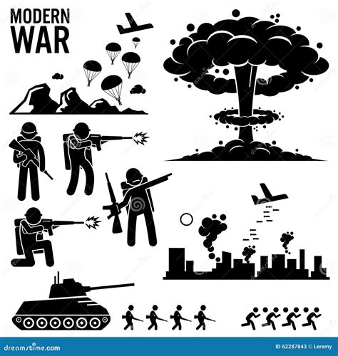 War Modern Warfare Nuclear Bomb Soldier Tank Attack Clipart Stock