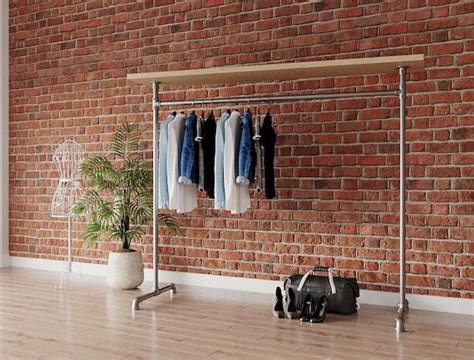 Free Standing Clothing Rack With Shelf Handmade Industrial Pipe Clothes