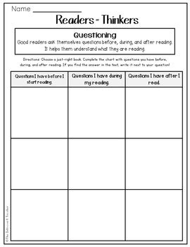 Questioning Before During And After Reading Printable TpT