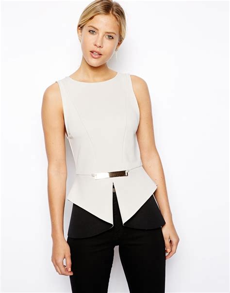 Asos Asos Peplum Top With Gold Bar Detail At Asos Womens Fashion Dresses Fashion Fabulous