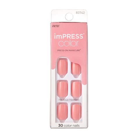 Kiss Impress No Glue Mani Press On Nails Color Pretty Pink Pink Short Size Squoval Shape