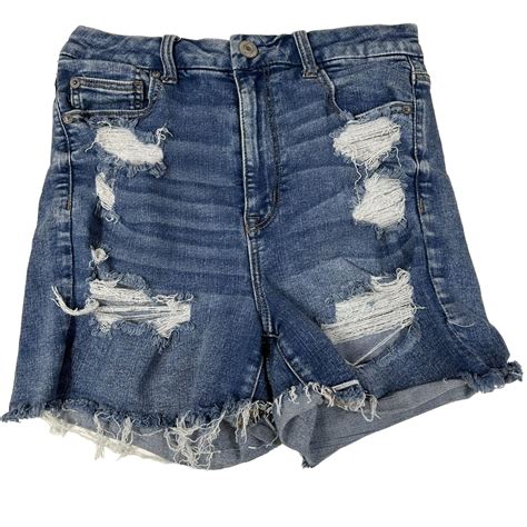 American Eagle Womens Curvy Hi Rise Shortie Shorts Distressed