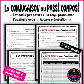 Le passé composé verbes I Cahier d activités I French Verbs Past Tense