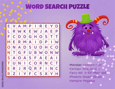 Word Search Puzzle For Kids With Mythical Animals Stock Vector Adobe