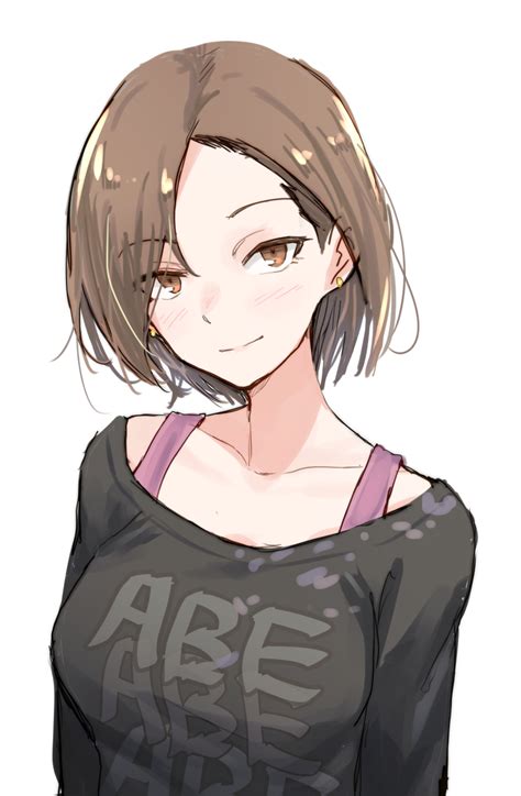 Safebooru 1girl Asymmetrical Bangs Bangs Black Shirt Blush Breasts