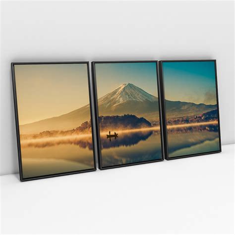 Quadro Paisagem Barco Às Margens Do Monte Fuji Decorativo Japão