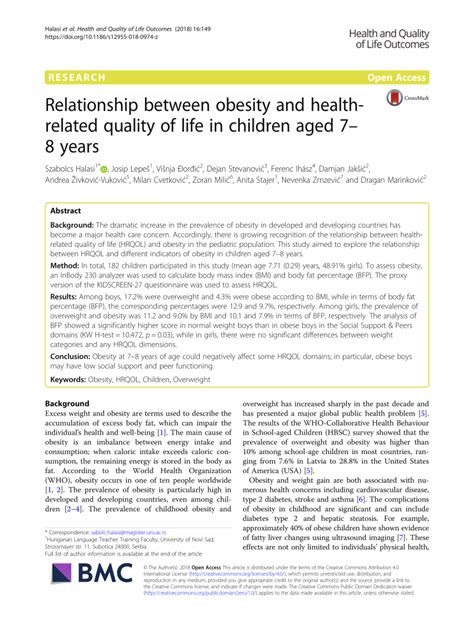 Pdf Relationship Between Obesity And Health Related Quality Of Life