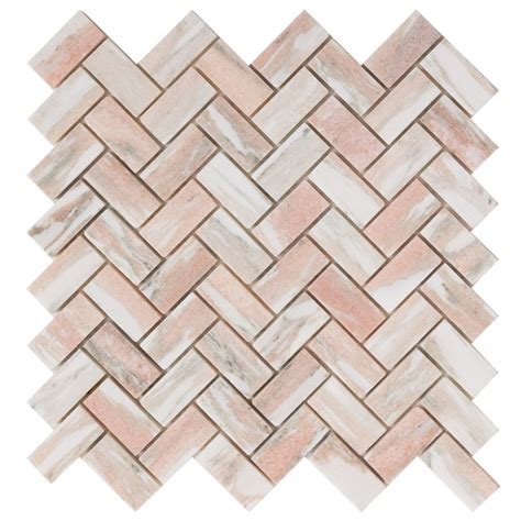 Herringbone Honed Norwegian Rose Marble Mosaic Tile Temple And Webster