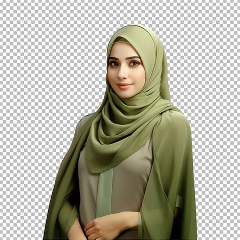 Premium PSD Portrait Of A Muslim Woman Wearing A Green Hijab Isolated